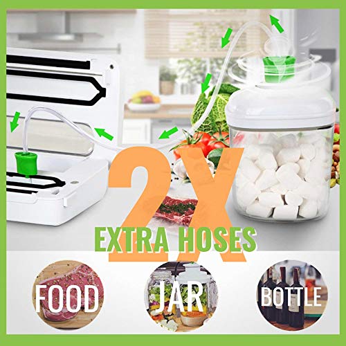 Envasadoras al vacío, Máquina de Envasado al Vacío con un Cortador Incorporado para Alimentos Secos y Húmedos & Sous Vide, incl. 28 * 300cm Bolsa de rollo y 2 Tubos de Vacío