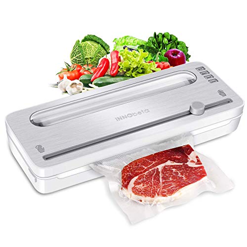 Envasadoras al vacío, Máquina de Envasado al Vacío con un Cortador Incorporado para Alimentos Secos y Húmedos & Sous Vide, incl. 28 * 300cm Bolsa de rollo y 2 Tubos de Vacío