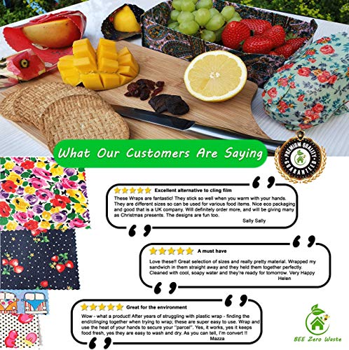 Envolturas de cera de abejas, juego de 4 extra grandes, colores aleatorios, BEE Zero Waste, UK HANDMADE, alternativa natural a la película adhesiva, biodegradable, tapas ecológicas sin plástico