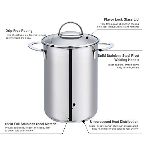 Eono by Amazon Cacerola para inducción de acero inoxidable de tres piezas para cocer espárragos y otras hortalizas con cesta y tapa, apta para horno y lavavajillas, 16 cm, 4 L, ASP-1622
