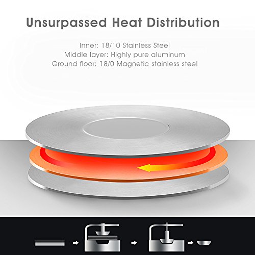 Eono by Amazon Cacerola para inducción de acero inoxidable de tres piezas para cocer espárragos y otras hortalizas con cesta y tapa, apta para horno y lavavajillas, 16 cm, 4 L, ASP-1622