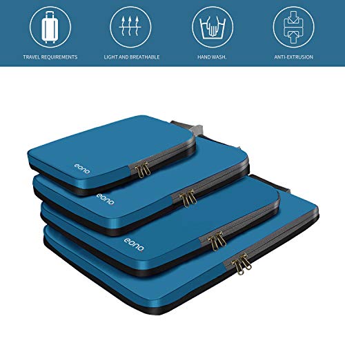 Eono by Amazon - Organizadores de Viaje de compresión expandibles, Impermeable Organizador para Maletas, Organizador de Equipaje, Cubos de Embalaje, Compression Packing Cubes, Azul Oscuro, 4 Set