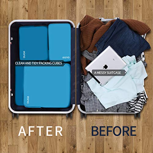Eono by Amazon - Organizadores de Viaje de compresión expandibles, Impermeable Organizador para Maletas, Organizador de Equipaje, Cubos de Embalaje, Compression Packing Cubes, Azul Oscuro, 4 Set