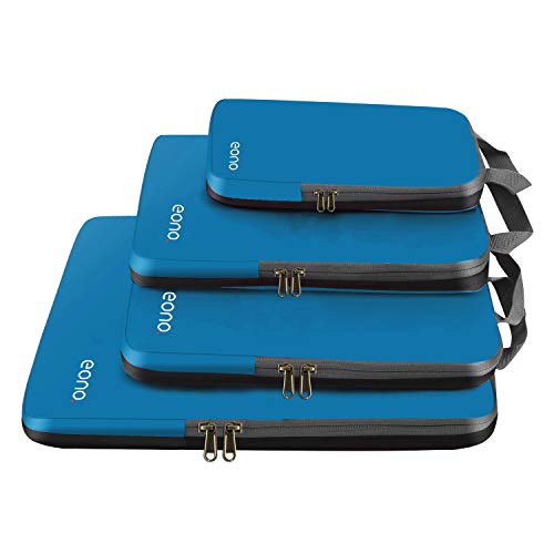 Eono by Amazon - Organizadores de Viaje de compresión expandibles, Impermeable Organizador para Maletas, Organizador de Equipaje, Cubos de Embalaje, Compression Packing Cubes, Azul Oscuro, 4 Set