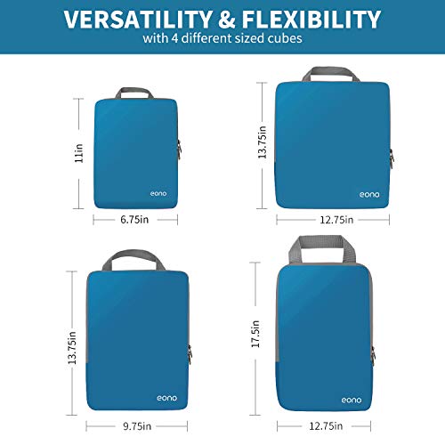 Eono by Amazon - Organizadores de Viaje de compresión expandibles, Impermeable Organizador para Maletas, Organizador de Equipaje, Cubos de Embalaje, Compression Packing Cubes, Azul Oscuro, 4 Set