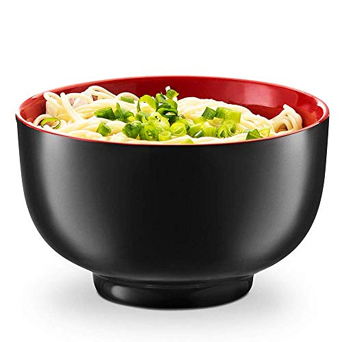 EOPER 4 Paquetes de Cuencos de plástico Negro y Rojo de imitación de Porcelana para Sopa, tazón de arroz, vajilla de Cocina