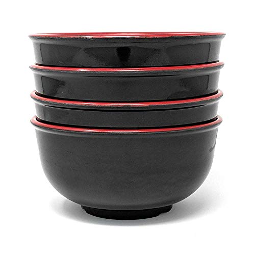 EOPER 4 Paquetes de Cuencos de plástico Negro y Rojo de imitación de Porcelana para Sopa, tazón de arroz, vajilla de Cocina