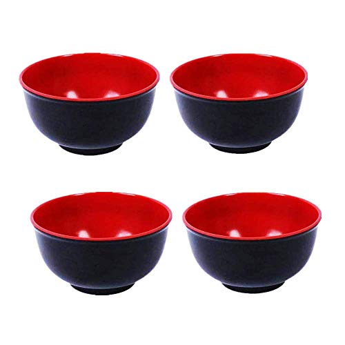 EOPER 4 Paquetes de Cuencos de plástico Negro y Rojo de imitación de Porcelana para Sopa, tazón de arroz, vajilla de Cocina