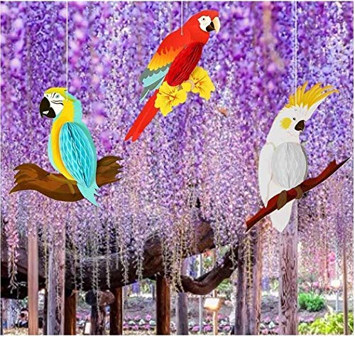 EPCHOO - Decoración para colgar loros tropicales, 6 piezas de nido de abeja para colgar pájaros, decoración del hogar, pájaros tropicales para decoración de fiesta de verano Luau Hawaiian Beach Party