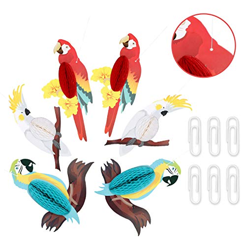EPCHOO - Decoración para colgar loros tropicales, 6 piezas de nido de abeja para colgar pájaros, decoración del hogar, pájaros tropicales para decoración de fiesta de verano Luau Hawaiian Beach Party
