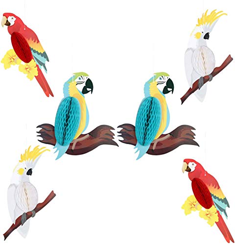 EPCHOO - Decoración para colgar loros tropicales, 6 piezas de nido de abeja para colgar pájaros, decoración del hogar, pájaros tropicales para decoración de fiesta de verano Luau Hawaiian Beach Party