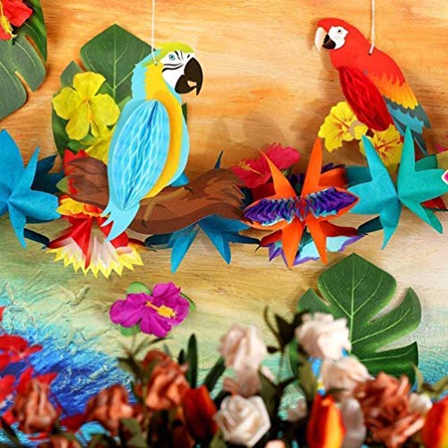 EPCHOO - Decoración para colgar loros tropicales, 6 piezas de nido de abeja para colgar pájaros, decoración del hogar, pájaros tropicales para decoración de fiesta de verano Luau Hawaiian Beach Party