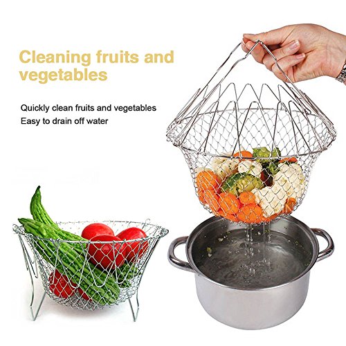 Epochair Cesta de Cocina Multiusos Plegable Utensilio de Cocina (23 cm, Acero Inoxidable)