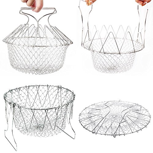 Epochair Cesta de Cocina Multiusos Plegable Utensilio de Cocina (23 cm, Acero Inoxidable)
