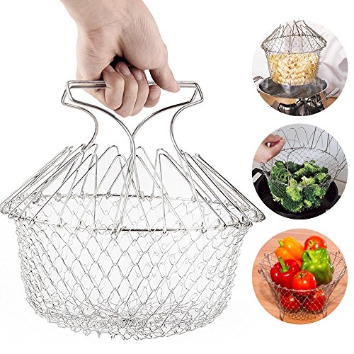 Epochair Cesta de Cocina Multiusos Plegable Utensilio de Cocina (23 cm, Acero Inoxidable)