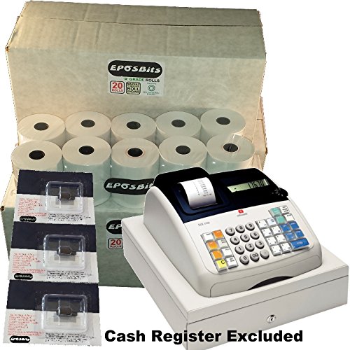 EPOSBITS Brand - 60 rollos + 3 cartuchos de tinta para caja registradora Olivetti ECR7100 ECR 7100
