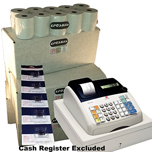 eposbits® marca 100 rollos + 5 x de tinta para máquina de escribir Olivetti ecr7100 ECR 7100 Caja registradora