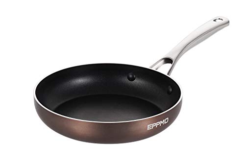 EPPMO Sartén Antiadherente de Aluminio 20cm sin PFOA, Sartén Resistente a Alta Temperatura, Mango de Acero Inoxidable， Apto para todo tipo de Cocinas incluido Inducción, Saltear Asar Freir, Cobre