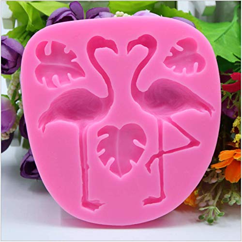 EPRHAY Molde de silicona con diseño de hojas de tortuga y flamencos, reutilizable, molde para fondant, bandejas antiadherentes, para decoración de tartas,jabón,tartas,pan,magdalenas,azúcar gumpaste