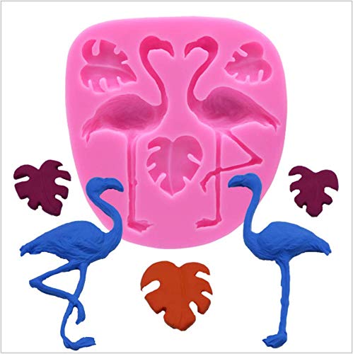 EPRHAY Molde de silicona con diseño de hojas de tortuga y flamencos, reutilizable, molde para fondant, bandejas antiadherentes, para decoración de tartas,jabón,tartas,pan,magdalenas,azúcar gumpaste