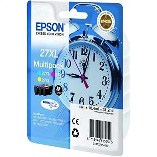 Epson 27XL C13T27154010 - Pack de 3 cartuchos de tinta, cyan, amarillo y magenta, paquete estándar válido para los modelos WF-7720DTWF, WF-7610DWF y otros, Ya disponible en Amazon Dash Replenishment