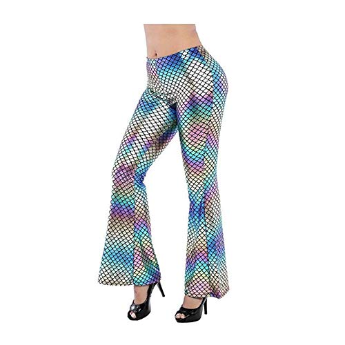 Equipada de la mujer Petalum rayas Escamas Brillantes Significativa Espigado De La Cintura De Los Pantalones Casuales De La Moda Micro Acampanados Bajo camuflaje Imprimir ( Color : Blue , Size : M )