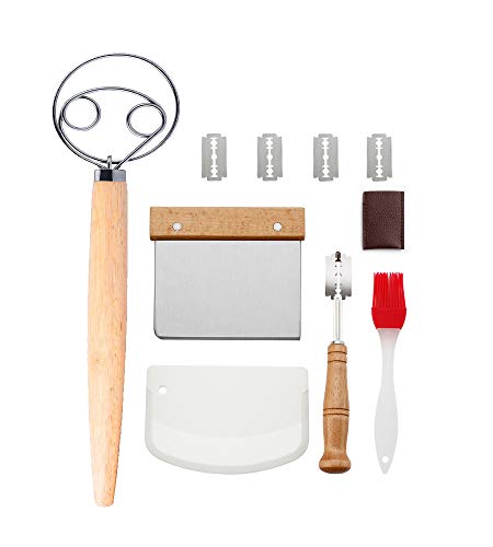 Erasky Juego de Cuchilla de Pan y Batidor de Masa Danesa-Cuchilla de Pan con 5 Cuchillas Reemplazables, Rasqueta Panadero, Cepillo de Pastelería de Silicona para Pan Casero Artesanal