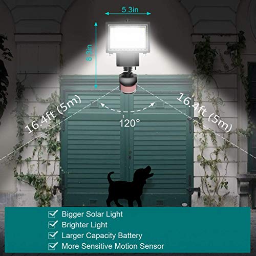 ERAY Luz Solar Exterior, Lámpara Solar 100 Leds con Sensor de Movimiento, Panel Solar Separado/ 700 Lúmenes/ IP44 Impermeable/ 2200mAh Batería Recargable, Luz de Seguridad para Jardín, Patio, Camino