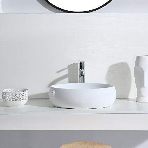 Eridanus Lavabo de Cerámica, Fregadero de Oval sobre Encimera de Serie MALIE-S(47x33x14,5cm)