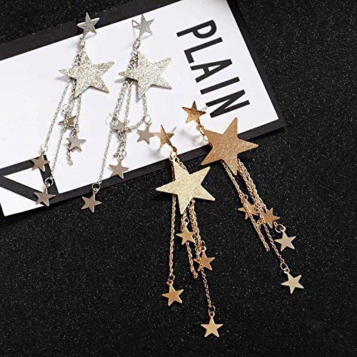 Erin Earring Fashion Lady Star Long Tassel Earrings Gold Creative Geometric Metal Five Point Dangle Earrings Gift