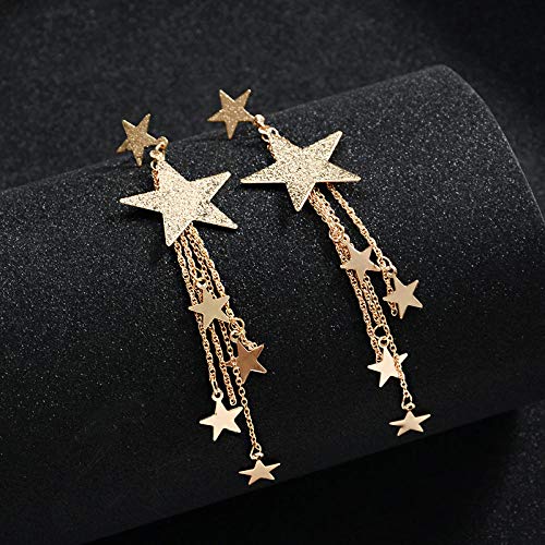 Erin Earring Fashion Lady Star Long Tassel Earrings Gold Creative Geometric Metal Five Point Dangle Earrings Gift