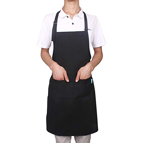 esafio Delantal de Cocina de Lona con Tira de Cuello Ajustable y 2 Bolsillos para Hornear Jardinería Restaurante Barbacoa para Hombres y Mujeres (Color Negro)