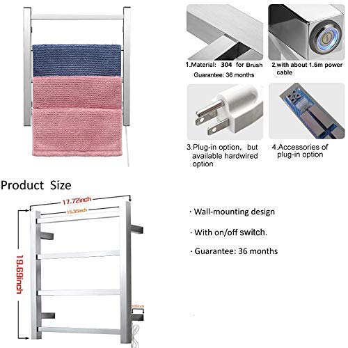 Escalera de calefacción de toallas, radiador de toallas eléctrico, 304StainleSecador de toallas de acero inoxidable para montaje en pared, período especial, necesita proteger su toalla y usted mismo,