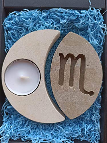 Escorpio Candelabro de Candelita de Piedra Hecho a Mano en Italia - Incluye Caja de Regalo, Vela y Tarjeta de Mensaje en Blanco - Regalo Cumpleaños Octubre Noviembre Zodiaco Agua