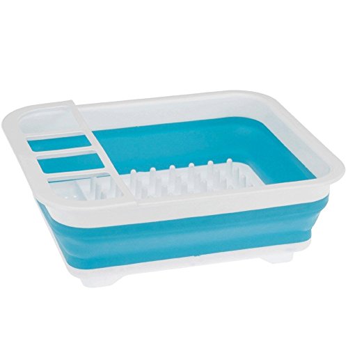 Escurreplatos con Bandeja para vajilla y cubiertos hecho de silicona y Plástico plegable azul