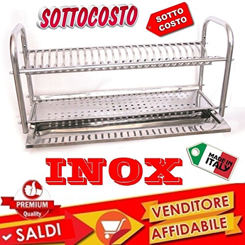 Escurreplatos de acero inoxidable (80 cm) con bandeja recoge agua