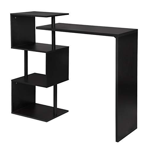 eSituro Mesa de Bar Giratoria Mesa de Cafetería Mesa de Barra Mesa de Cocina Alta Madera Maciza con 3 Estantes 134x38x112 cm Negro SBST0404