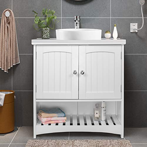 eSituro Mueble Bajo Lavabo Armario de Suelo para Baño Mueble de Baño Organizador 2 Puertas, MDF Blanco 60x30x60cm SBP0023