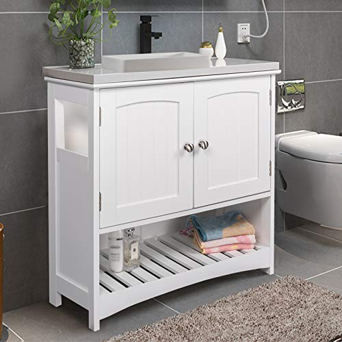 eSituro Mueble Bajo Lavabo Armario de Suelo para Baño Mueble de Baño Organizador 2 Puertas, MDF Blanco 60x30x60cm SBP0023