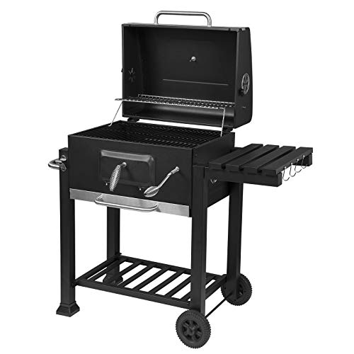 eSituro SBBQ0006 Barbacoas de carbón con Tapa Ruedas Parrilla de Carbón Acero Inoxidable Ajustable en Altura Abridor de Botellas Parrilla de Pie para Barbacoa Jardín Camping Balcón, Negro