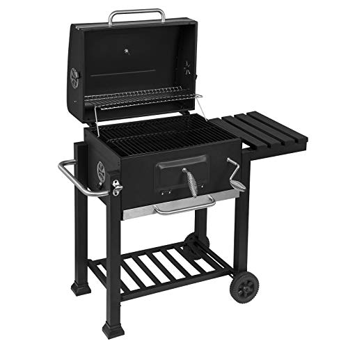 eSituro SBBQ0006 Barbacoas de carbón con Tapa Ruedas Parrilla de Carbón Acero Inoxidable Ajustable en Altura Abridor de Botellas Parrilla de Pie para Barbacoa Jardín Camping Balcón, Negro
