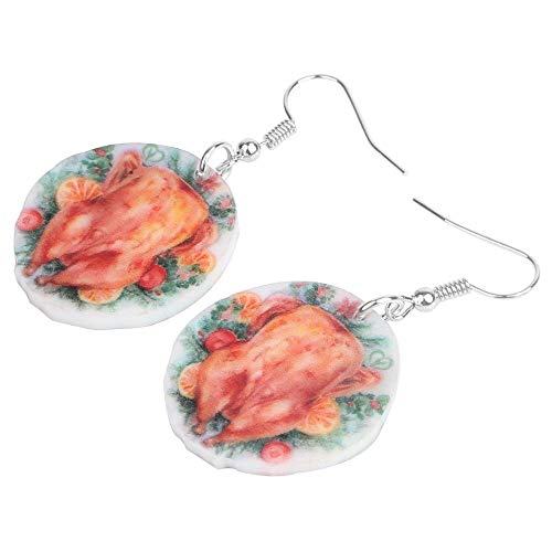 ESIVEL Pendientes de pollo de pavo asado de acción de gracias acrílico Decoraciones colgantes Joyas para mujeres Niñas Adolescentes Regalo para niños