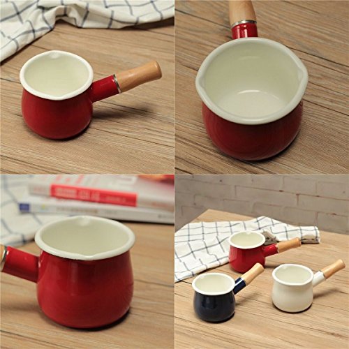 Esmalte leche Pan, Mini calentador de mantequilla 10 cm esmaltado cazo cacerola utensilios de cocina con mango de madera, tamaño perfecto para calefacción líquido porciones pequeñas.