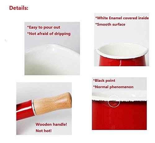 Esmalte leche Pan, Mini calentador de mantequilla 10 cm esmaltado cazo cacerola utensilios de cocina con mango de madera, tamaño perfecto para calefacción líquido porciones pequeñas.