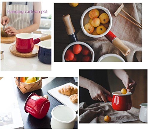 Esmalte leche Pan, Mini calentador de mantequilla 10 cm esmaltado cazo cacerola utensilios de cocina con mango de madera, tamaño perfecto para calefacción líquido porciones pequeñas.