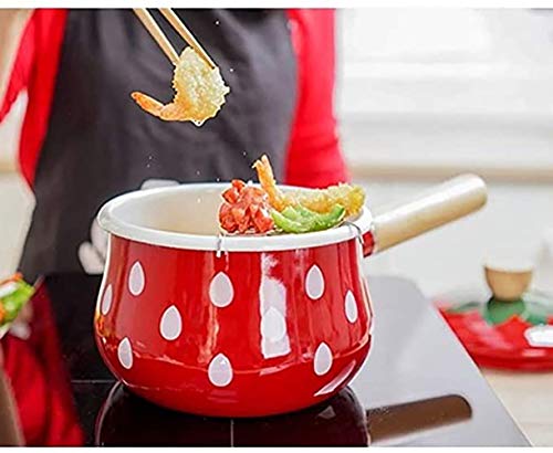 Esmalte Pasta Olla Antiadherente Leche Pan Té Café Huevo Olla hirviendo Ollas Mango de fresa Gran capacidad con tapa