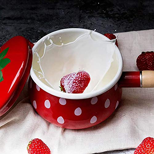 Esmalte Pasta Olla Antiadherente Leche Pan Té Café Huevo Olla hirviendo Ollas Mango de fresa Gran capacidad con tapa