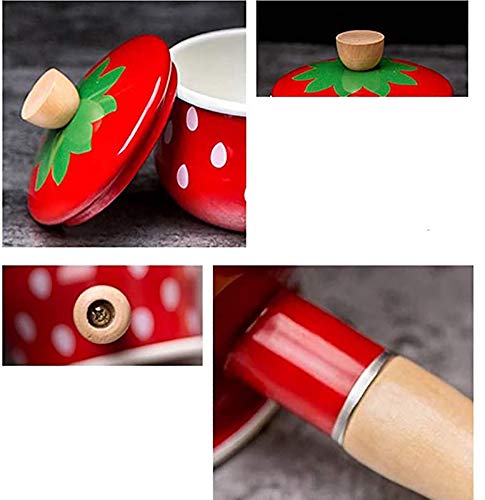 Esmalte Pasta Olla Antiadherente Leche Pan Té Café Huevo Olla hirviendo Ollas Mango de fresa Gran capacidad con tapa