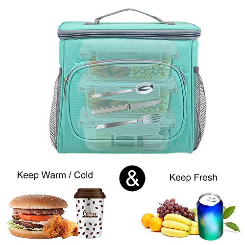 esonmus Bolsa Térmica Comida 10L, Termica Porta Alimentos con Correa Nevera Portatil Bolsa de Almuerzo para Adulto Babe Niños Trabajo Escuela Viaje Hombre Mujere (Verde)