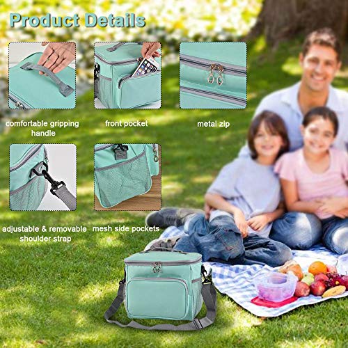 esonmus Bolsa Térmica Comida 10L, Termica Porta Alimentos con Correa Nevera Portatil Bolsa de Almuerzo para Adulto Babe Niños Trabajo Escuela Viaje Hombre Mujere (Verde)